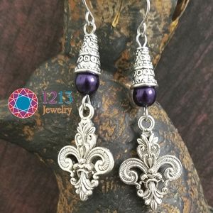 Handcreated Fleur De Lis Earrings on Stainless Steel Ear Wires